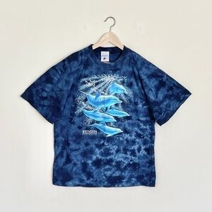Vintage 90s Bottlenose Dolphins Tie Dye Blue T Shirt Adult size Large